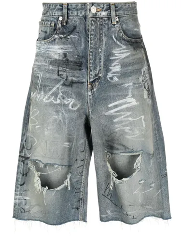 Jeans-Shorts mit Graffiti-Print
