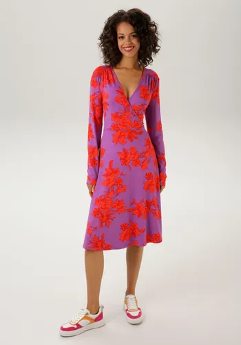 Jerseykleid ANISTON CASUAL Gr. 44, N-Gr, bunt (lila, feuerrot, dunkelrot) Damen Kleider Freizeitkleider