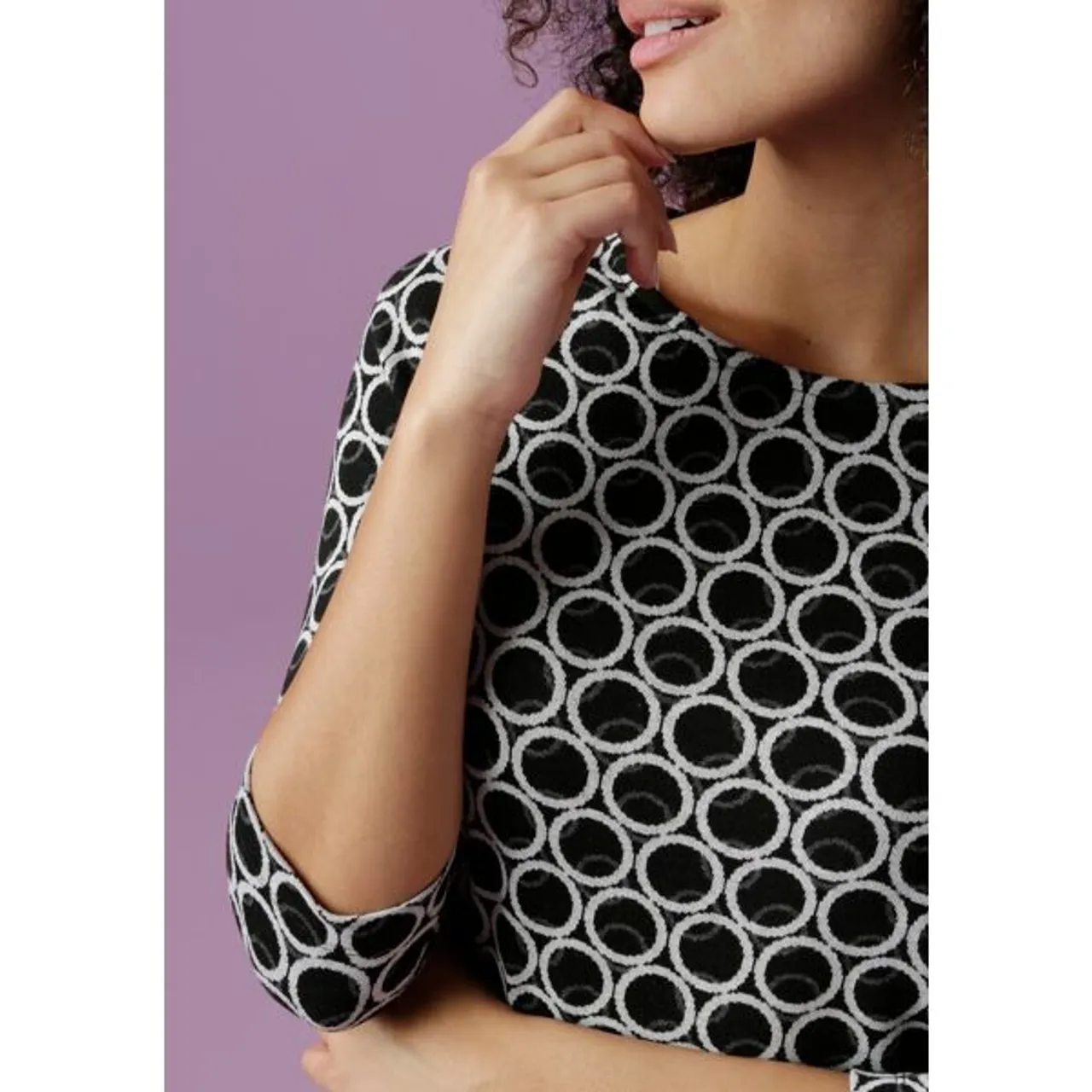 Jerseykleid ANISTON SELECTED Gr. 42, N-Gr, schwarz-weiß (schwarz, offwhite) Damen Kleider Freizeitkleider Bestseller