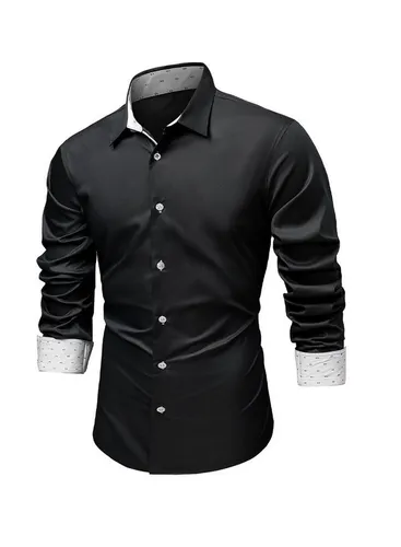 JMIERR Businesshemd Langarm Business Hemden Regular Fit Freizeithemd Schwarz S-2XL (als Jacke offen oder Hemd zugeknöpft zu tragen)