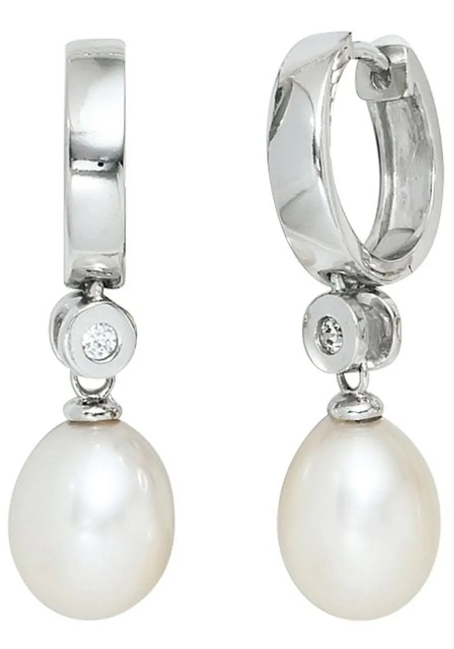 JOBO Perlenohrringe, 925 Silber mit Süßwasser-Zuchtperlen und Zirkonia