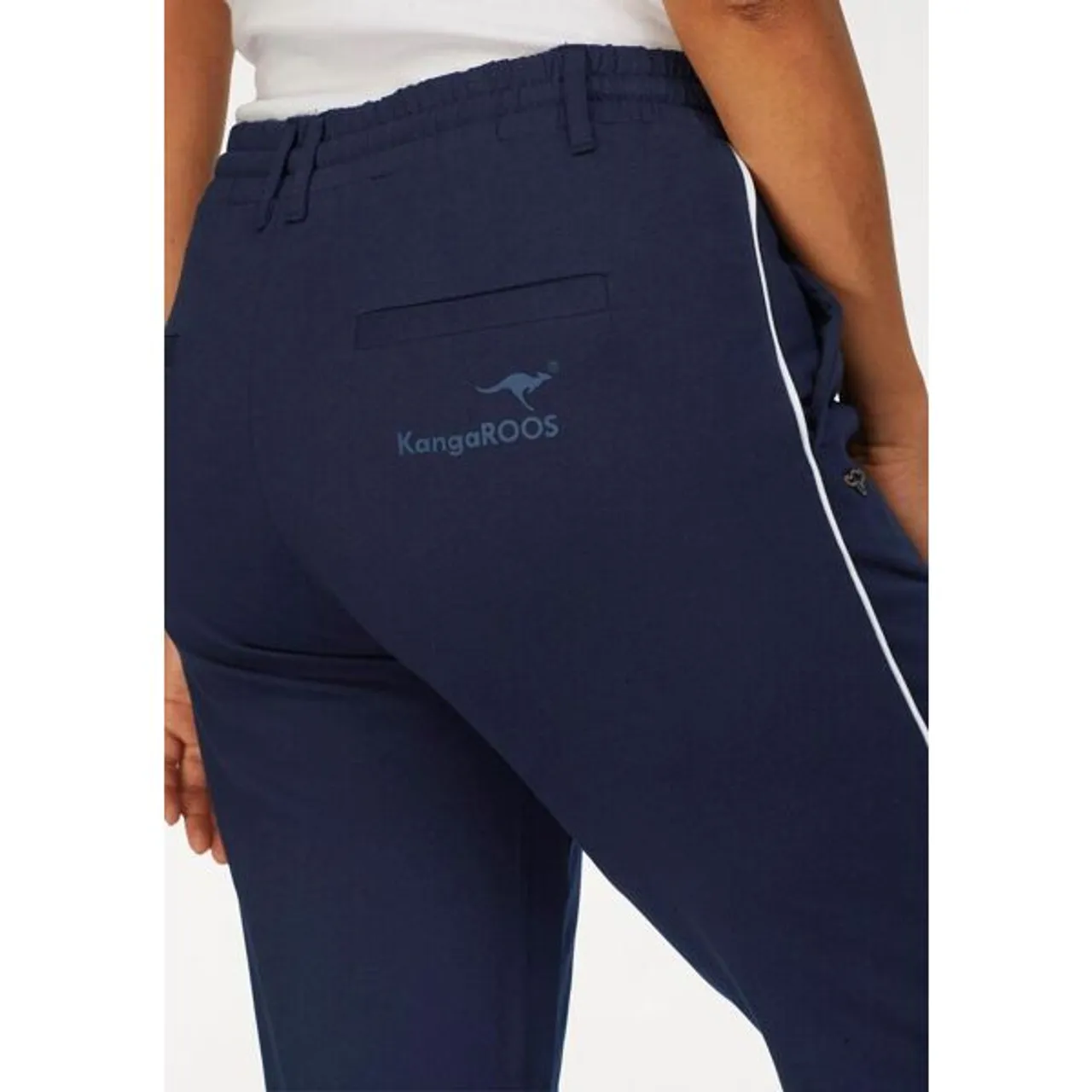 Jogger Pants KANGAROOS Gr. 34, N-Gr, blau (marine) Damen Hosen High-Waist-Hosen mit seitlichem Kontraststreifen