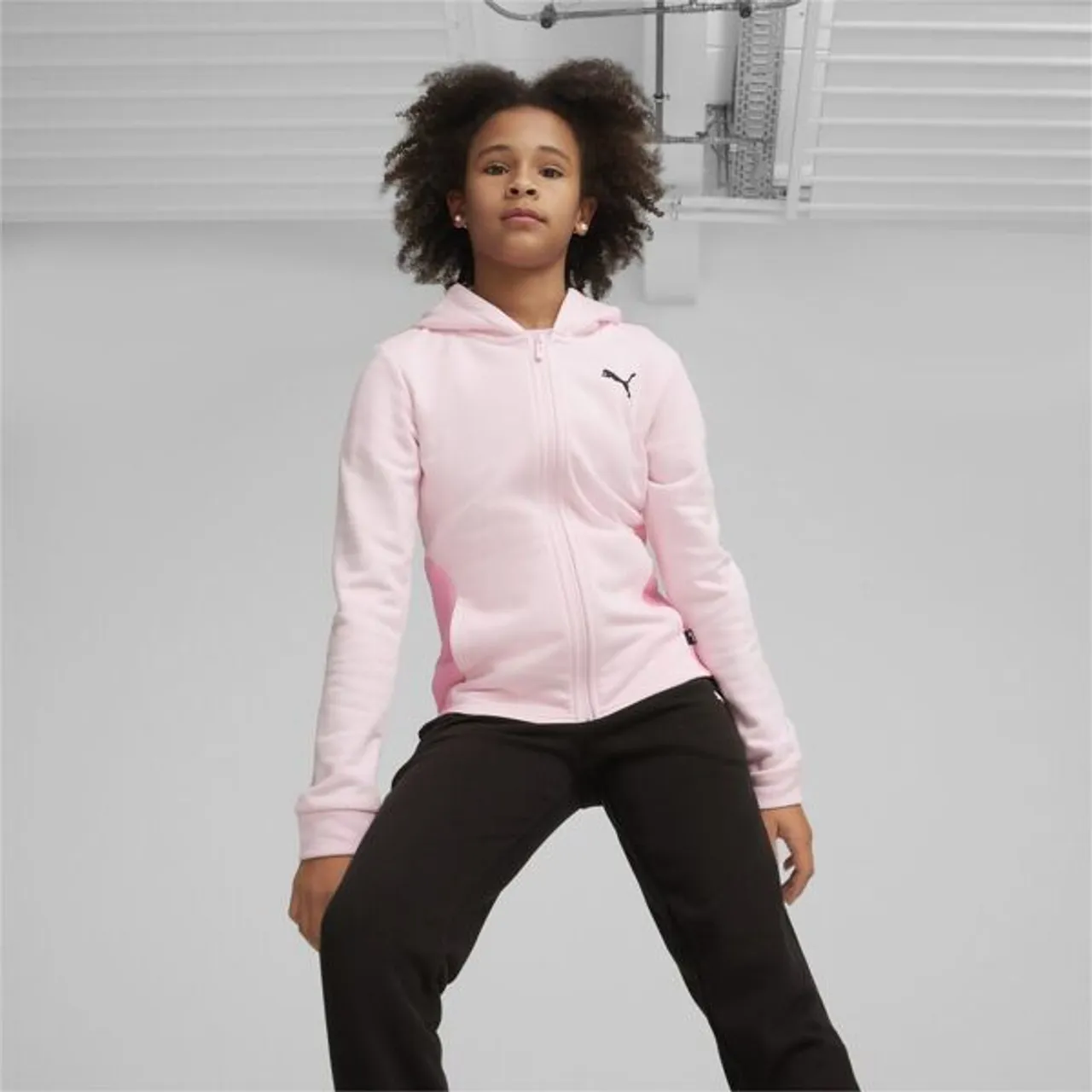 Jogginganzug PUMA "Jogginganzug mit Kapuze Mädchen" Gr. 110, pink (whisp of pink) Kinder Sportanzüge Trainingsanzüge
