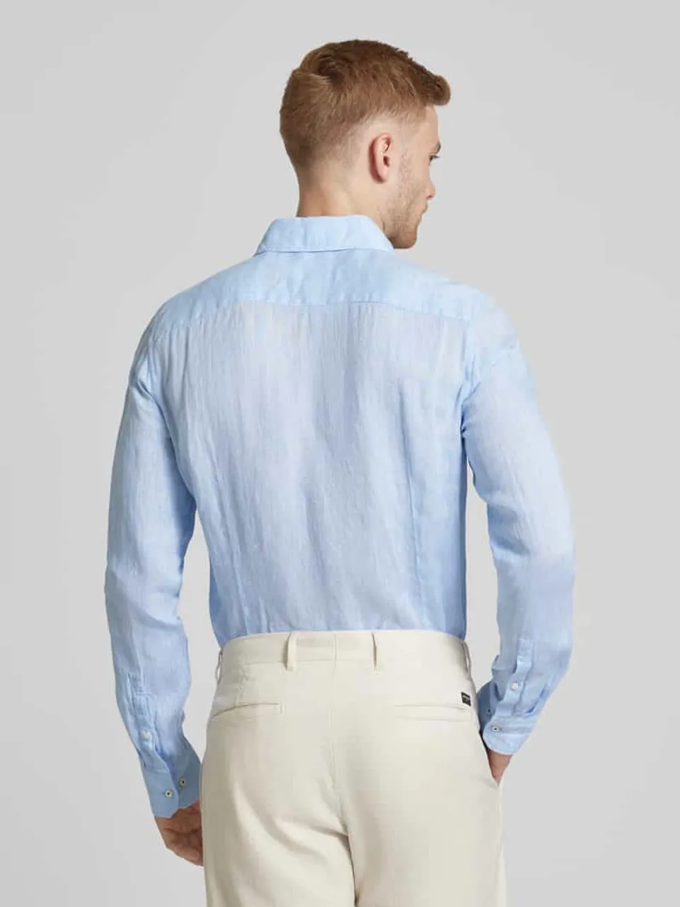 JOOP! Collection Slim Fit Leinenhemd mit Haifischkragen Modell 'Pai' in Hellblau