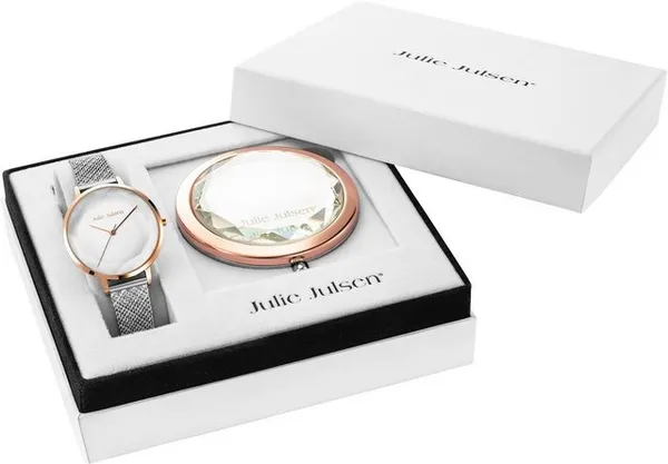 Julie Julsen Quarzuhr Beauty Rosé Silver, JJW1176RGSME-SET, (Set, 2-tlg., Geschenkset - Uhr mit Spiegel), ideal auch als Geschenk