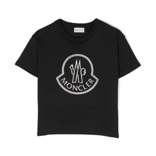 Jungen Logo besticktes T-Shirt Schwarz Moncler