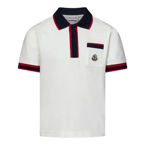 Jungen Weißes Polo Shirt Gestreiftes Logo Moncler