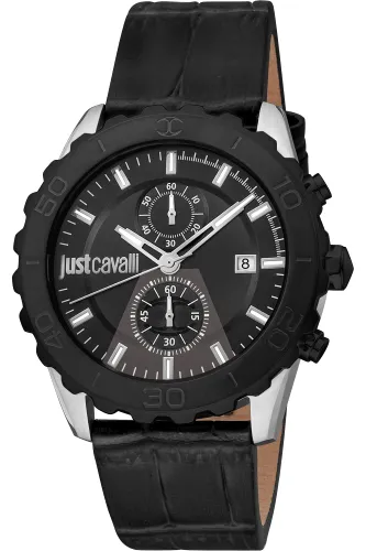 Just Cavalli Herren Analog Quarz Uhr mit Leder Armband