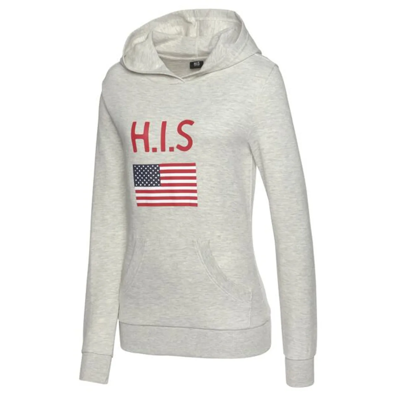 Kapuzensweatshirt H.I.S Gr. 48/50, grau (grau, meliert) Damen Sweatshirts Hoodie Kapuzenpullover Sweatshirt