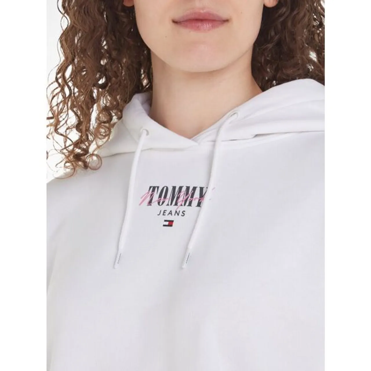 Kapuzensweatshirt TOMMY JEANS "TJW RLX ESSENTIAL LOGO HOODIE" Gr. L (40), weiß (white) Damen Sweatshirts mit Tommy Jeans Logo-Schriftzug & Flag