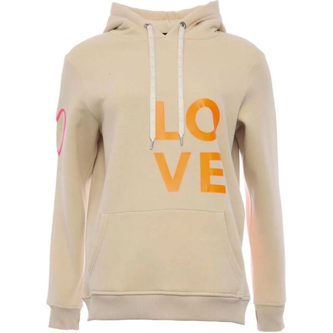 Kapuzensweatshirt ZWILLINGSHERZ Gr. SM, beige Damen Sweatshirts mit Aufschrift "LOVE" in Neon
