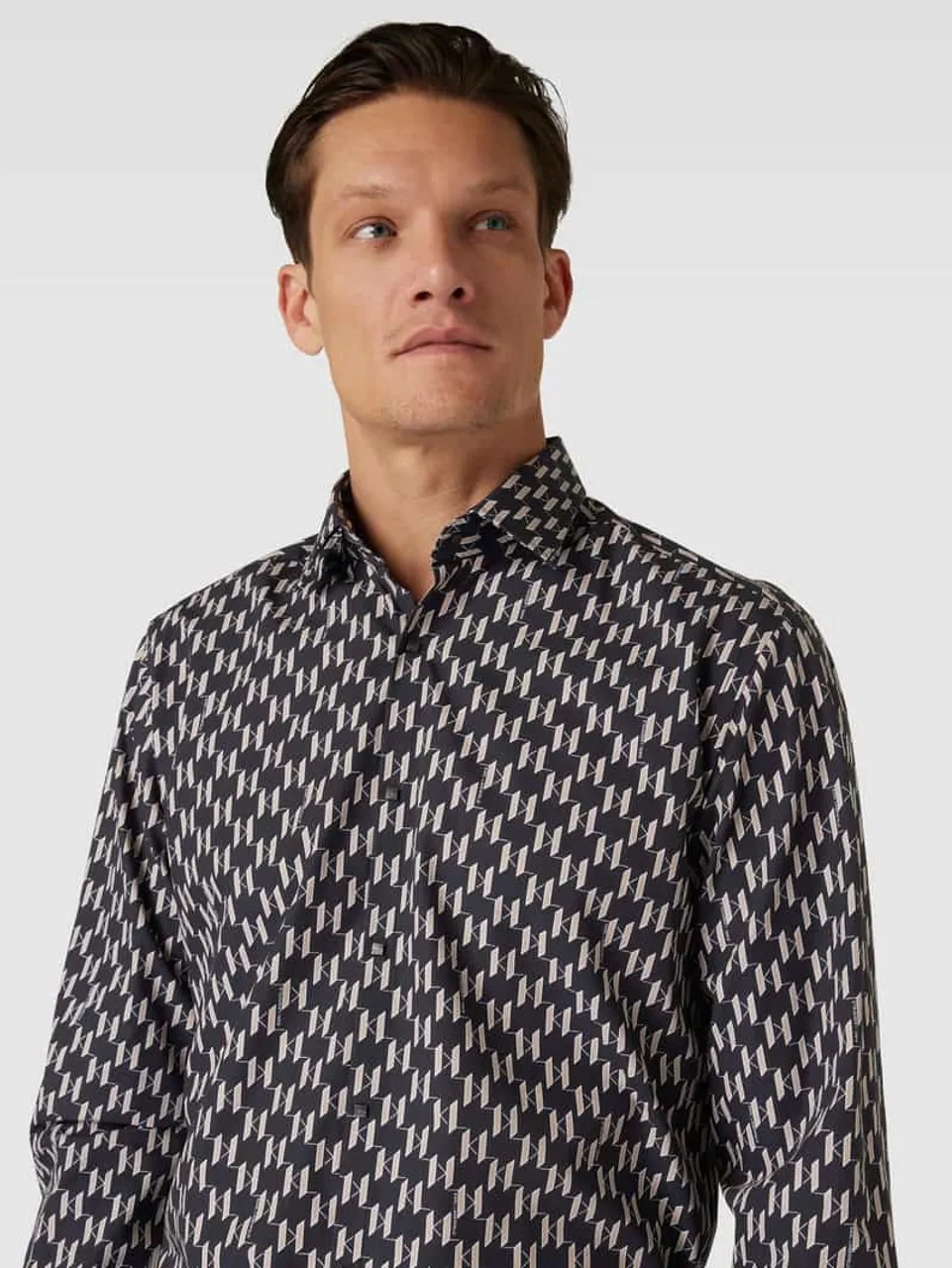 Karl Lagerfeld Business-Hemd mit Allover-Muster in Black