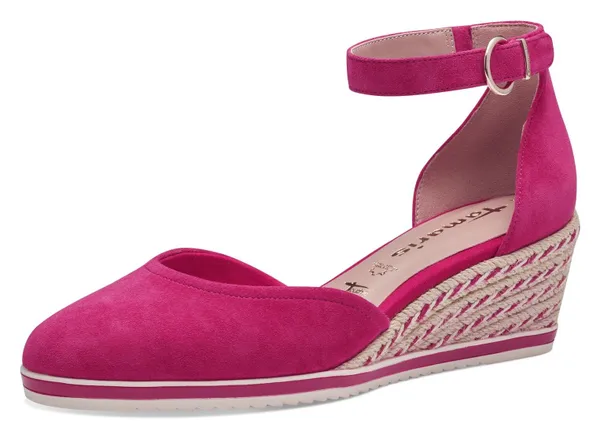 Keilpumps TAMARIS Gr. 41, pink Damen Schuhe Riemchenpumps Schlupfschuh, Keilabsatz, Riemchensandale mit modischem Jute-Besatz