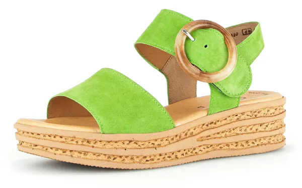Keilsandalette GABOR Gr. 37, grün (apfelgrün) Damen Schuhe Sandaletten Sommerschuh, Sandale, Keilabsatz, mit trendigem Keilabsatz