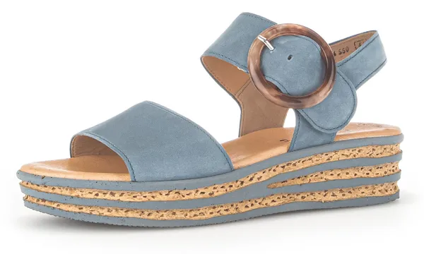 Keilsandalette GABOR Gr. 41, blau (jeansblau) Damen Schuhe Sandaletten Sommerschuh, Sandale, Keilabsatz, mit großer Zierschnalle