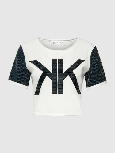 Kendall & Kylie Cropped T-Shirt mit Label-Stitching in Offwhite