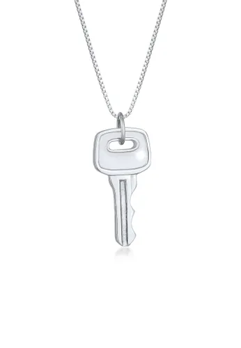 Kette mit Anhänger KUZZOI "Herren Venezianer Schlüssel Key 925 Silber" Halsketten Gr. 55, Silber 925 (Sterlingsilber), Länge: 55 cm, silberfarben (sil...