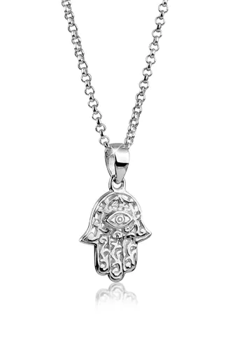 Kette mit Anhänger NENALINA "Hamsa Hand Symbol Ornament 925 Silber" Halsketten Gr. 45, Silber 925 (Sterlingsilber), Länge: 45 cm, silberfarben (silber...