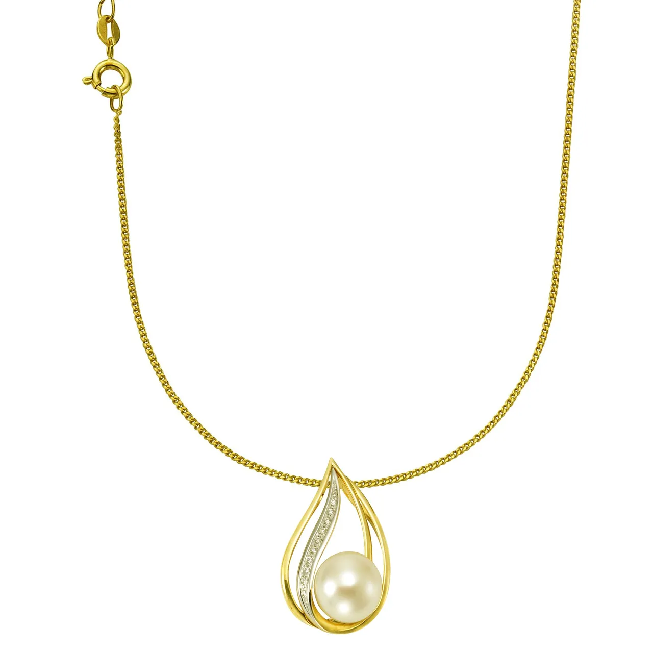 Kette mit Anhänger OROLINO "585/- Gelbgold Perle Brillanten" Halsketten Gr. 42/45cm, 0,04 ct, Gold, Länge: 45 cm Breite: 16.0 mm, gelb Damen Ketten mi...