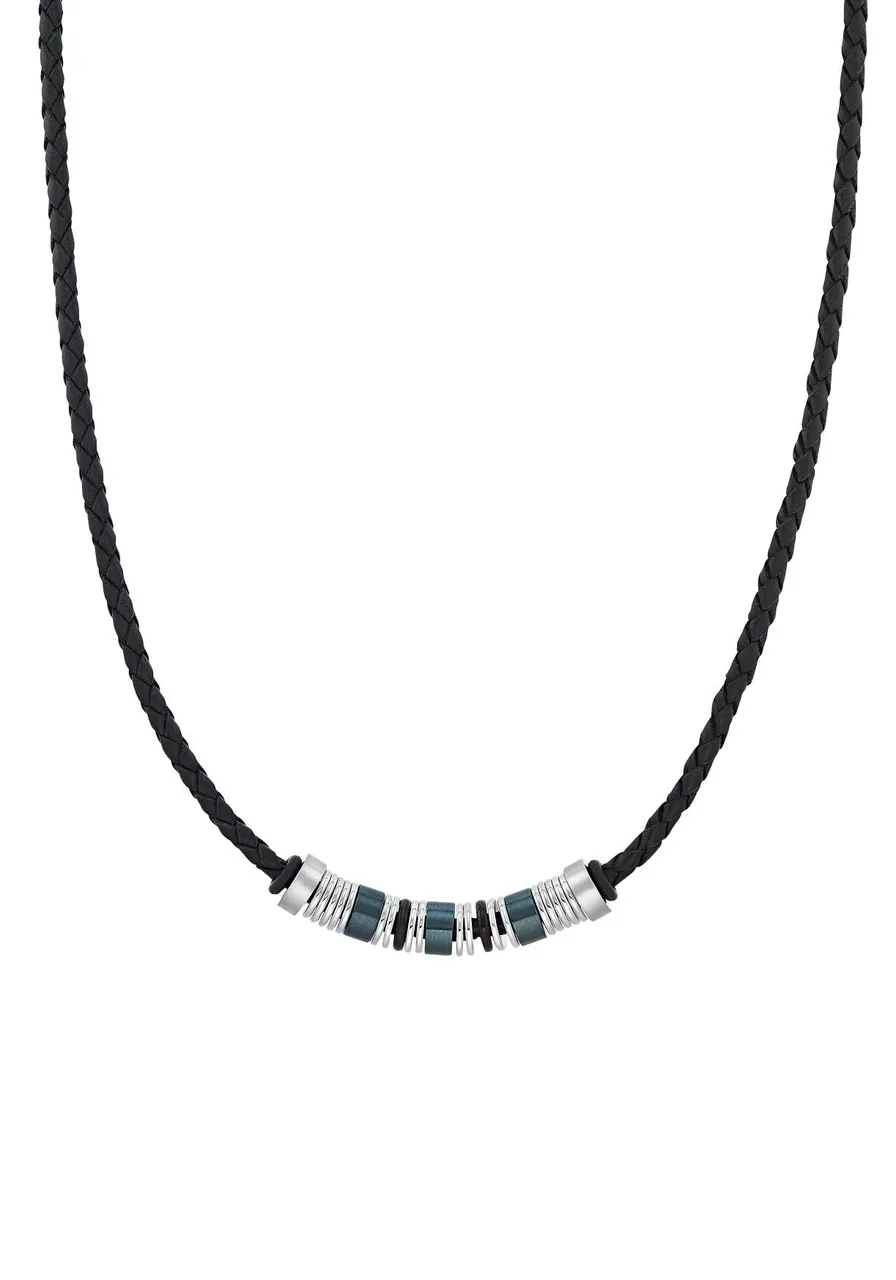Kette mit Anhänger S.OLIVER "2031474" Halsketten Gr. Edelstahl-Leder, Länge: 50 cm, bunt (edelstahlfarben, schwarz, blau) Herren Ketten mit Anhänger
