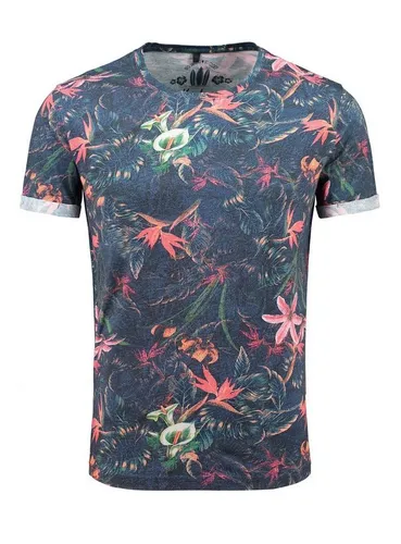 Key Largo T-Shirt Jungles MT00226 Hawaii Look Blumenmuster Rundhalsauschnitt allover Print kurzarm slim fit