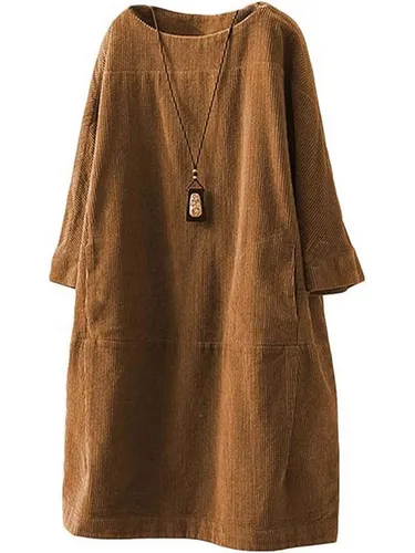 KIKI Ballonkleid Tunika Damen T-Shirt Kleid Übergroßes Cordkleid Elegant Langarm