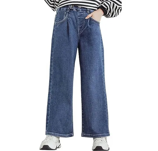 KIKI Jeanshotpants Mädchen Weite Bein Jeans Loose Fit Denim Vintage Hosen Lässige