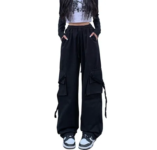 KIKI Jeanshotpants Parachute Pants Teenager Mädchen Weite High Waist Streetwear