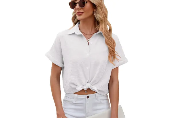 KIKI T-Shirt Sommer-Revers-Kurzarmhemd – Damen-Chiffon-Hemd