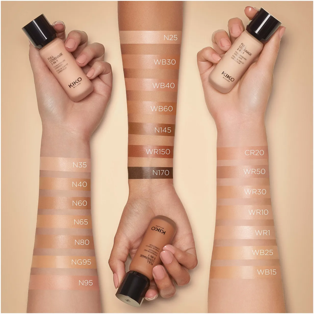 KIKO Milano Full Coverage 2-in-1 Foundation and Concealer 25ml (Various Shades) - 145 Neutral