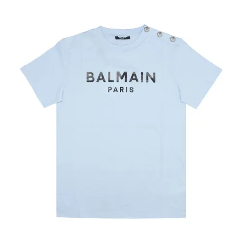Kinder Crew-neck T-shirt mit Bedrucktem Logo Balmain