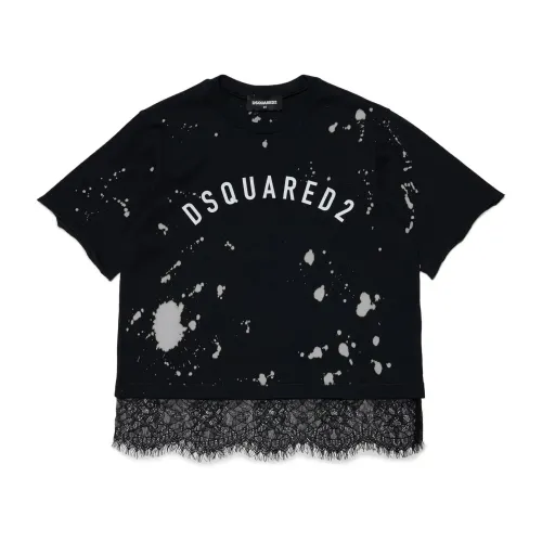 Kinder Schwarzes T-Shirt mit Logo-Druck Dsquared2