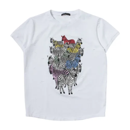 Kinder Weißes Zebra-Print T-Shirt mit Riss-Detail Daniele Alessandrini
