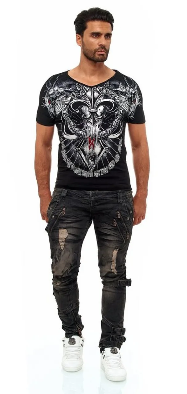 KINGZ T-Shirt mit ausgefallenem Cobra-Lilien-Print