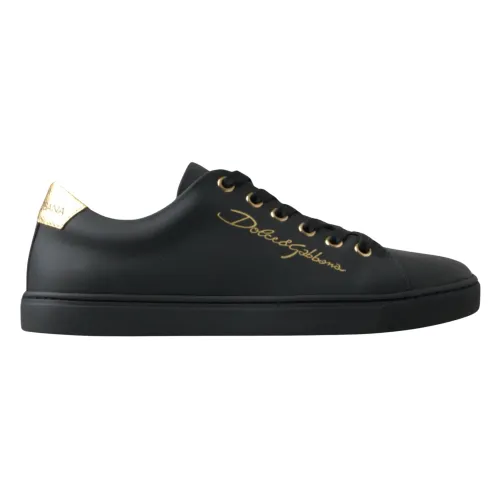 Klassische Schwarze Goldene Leder Sneakers Schuhe Dolce & Gabbana