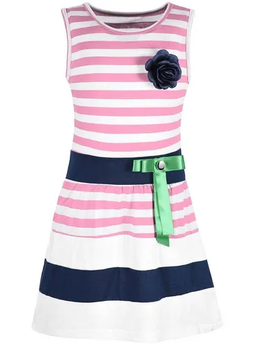 KMISSO Jerseykleid Mädchen Sommer Kleid gestreift mit Schleife 30049 (1-tlg) Schleife