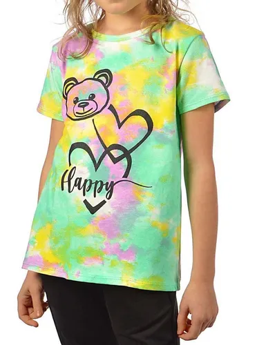 KMISSO T-Shirt Mädchen T-Shirt Batikdruck Bärchengesicht (1-tlg) mit Print