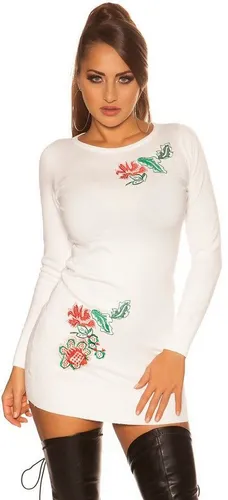 Koucla Longpullover Minikleid mit floralem Akzent, Langarm Kleid Blumen