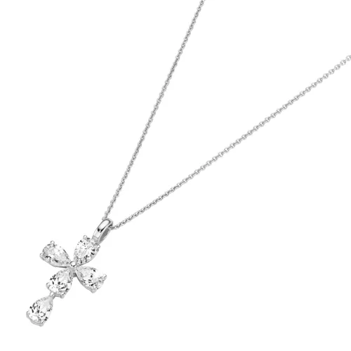 Kreuzkette GIORGIO MARTELLO MILANO "Kreuz Anhänger mit Zirkonia, Silber 925" Halsketten Gr. 45 cm, Silber 925 (Sterlingsilber), weiß (weiß> <) Damen K...