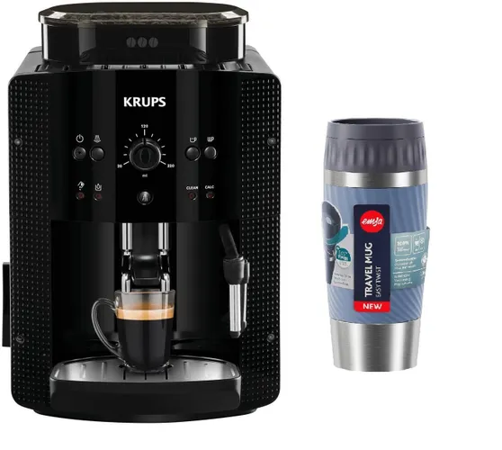 Krups Filterkaffeemaschine EA81, Krups Kaffeevollautomat Arabica Picto 15 bar 1450W + EMSA Travel Mug (automatische Reinigung, 2-Tassen-Funktion, Milc...