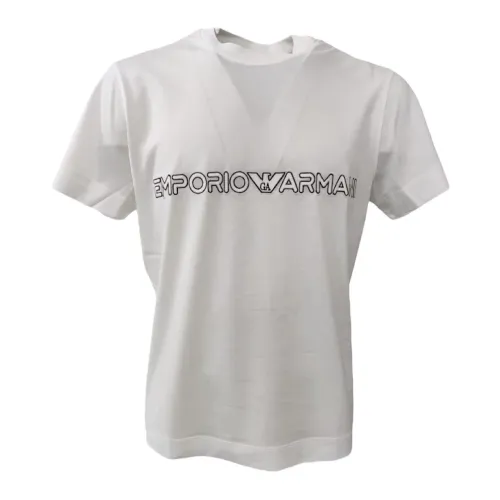 Kurzarm Jersey Baumwolle und Tencel T-Shirt mit Besticktem Logo - Xxxl Emporio Armani