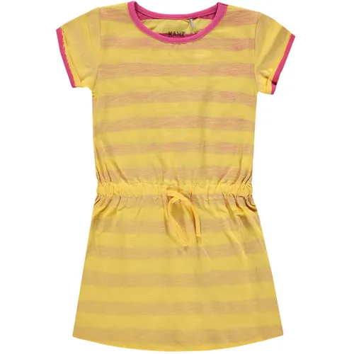 Kurzarm-Kleid LOVE & HAPPINESS gestreift in gelb/pink