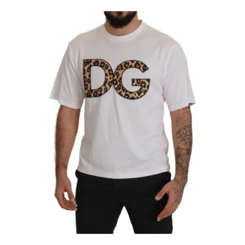 Kurzarm T-Shirt mit Leopard Logo Dolce & Gabbana