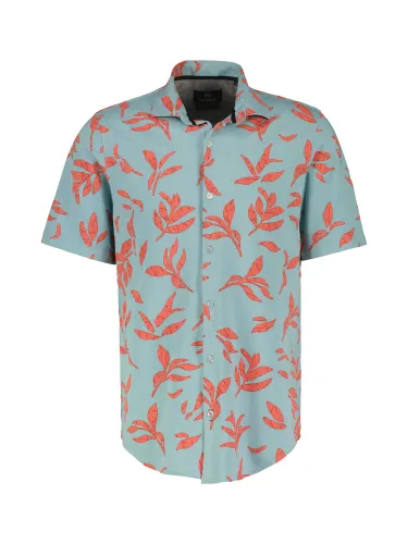 Kurzarmhemd LERROS "LERROS mit floralem Print" Gr. 6XL, Normalgrößen, blau (coastal sea blue) Herren Hemden Kurzarm