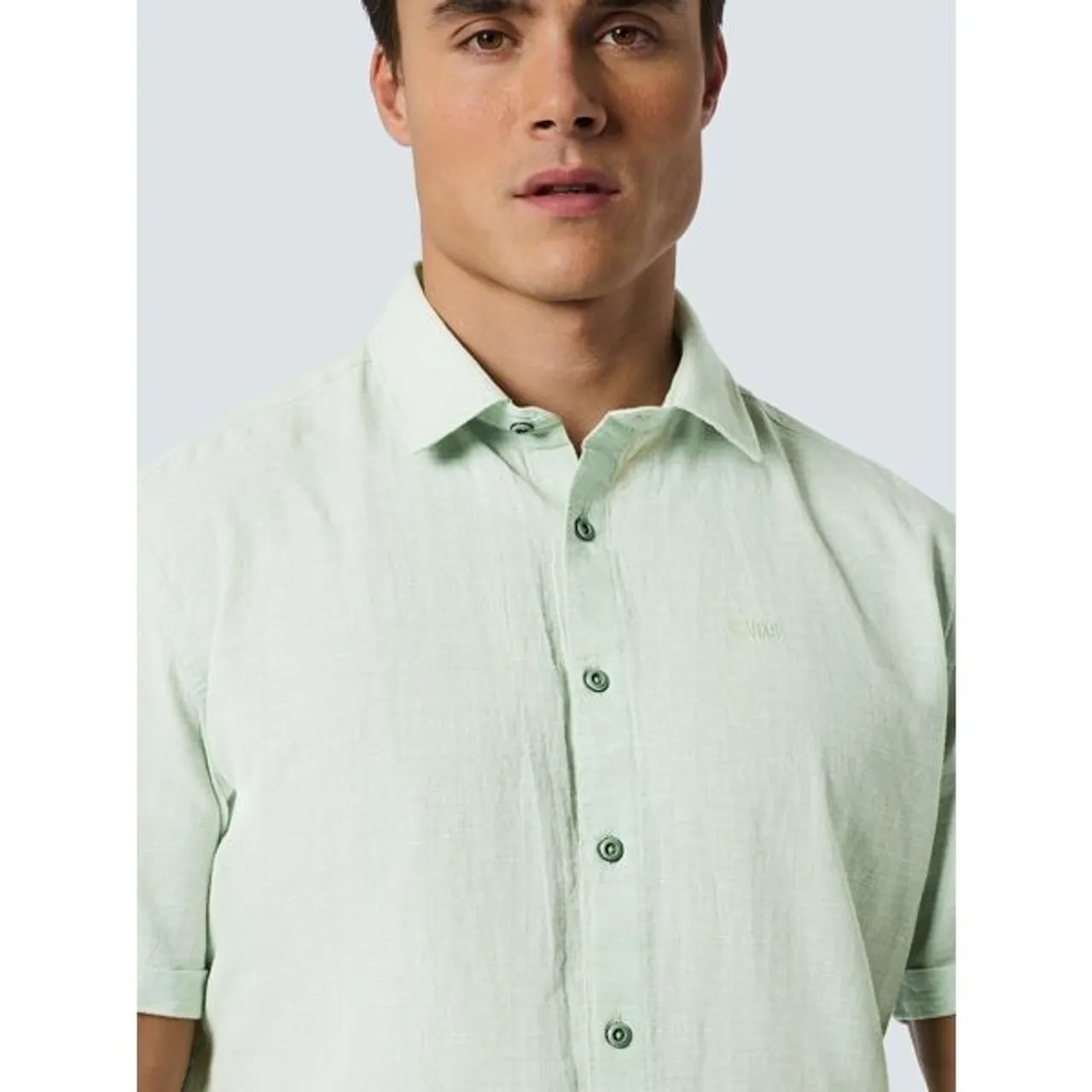 Kurzarmhemd NO EXCESS Gr. XL, N-Gr, grün (mint) Herren Hemden Kurzarm mit Mélange-Effekt