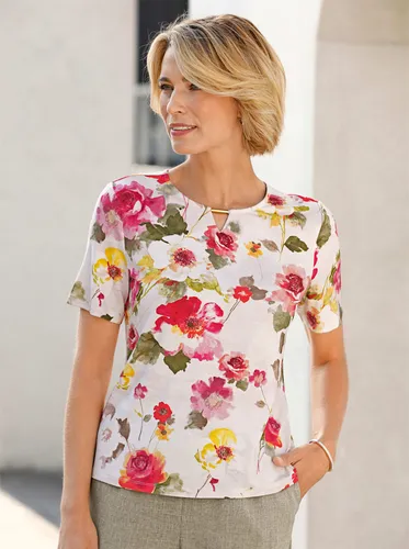 Kurzarmshirt CLASSIC BASICS "Shirt" Gr. 38, rosa (fuchsia, bedruckt) Damen Shirts Jersey