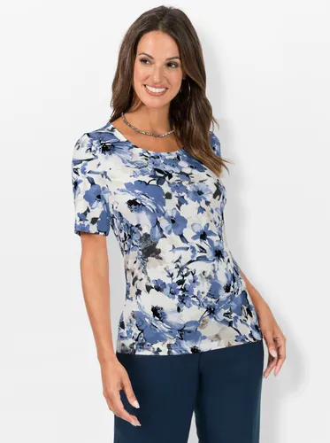 Kurzarmshirt LADY "Shirt" Gr. 36, blau (mittelblau, sesam, bedruckt) Damen Shirts Jersey