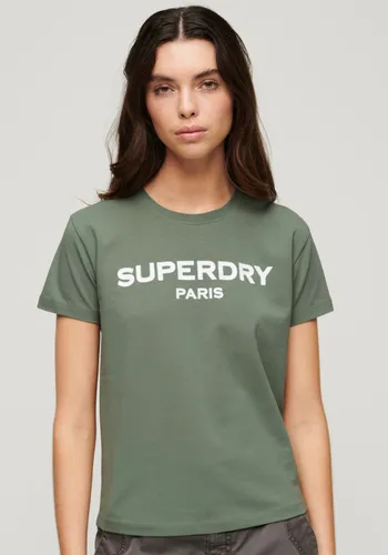 Kurzarmshirt SUPERDRY "SPORT LUXE GRAPHIC FITTED TEE" Gr. S, grün (laurel khaki) Damen Shirts Jersey