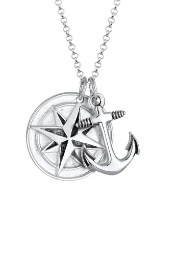 KUZZOI - Kompass Anker Medaillon 925 Sterling Silber Ketten Herren