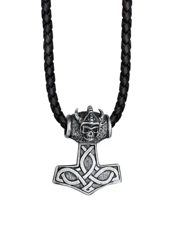 KUZZOI - Leder Keltischer Knoten Thor's Hammer 925 Silber Herrenschmuck Herren